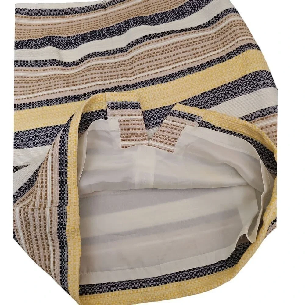 Etcetera Striped‎ Textured Pencil Skirt Navy Beige Yellow Professional 0Nwot